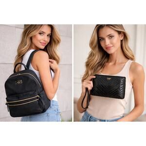 Kate Spade Black Nylon Backpack + VS Wristlet Bundle Gold Zip